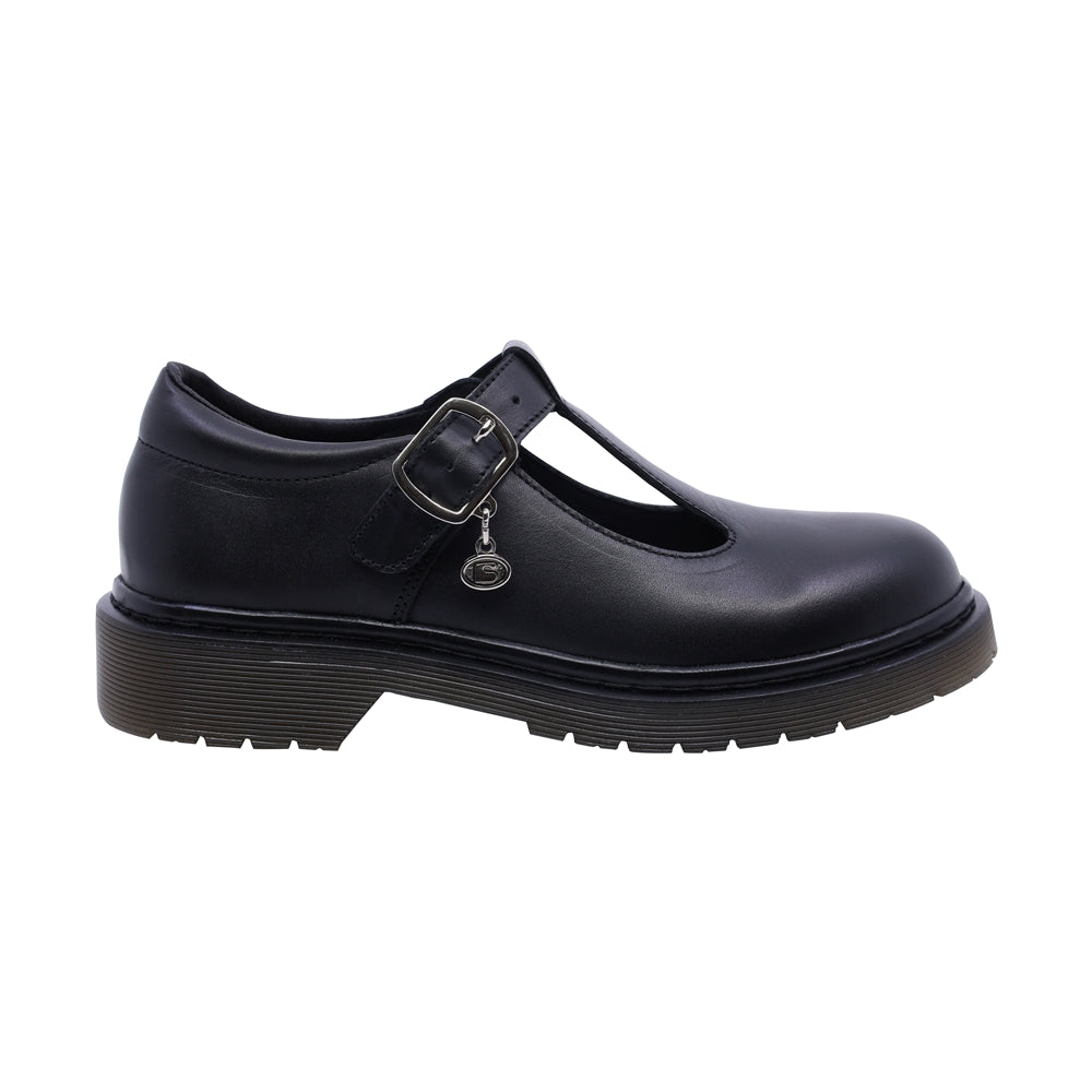 Zapato escolar Coqueta para niña de piel negro Martín con diseño tipo T