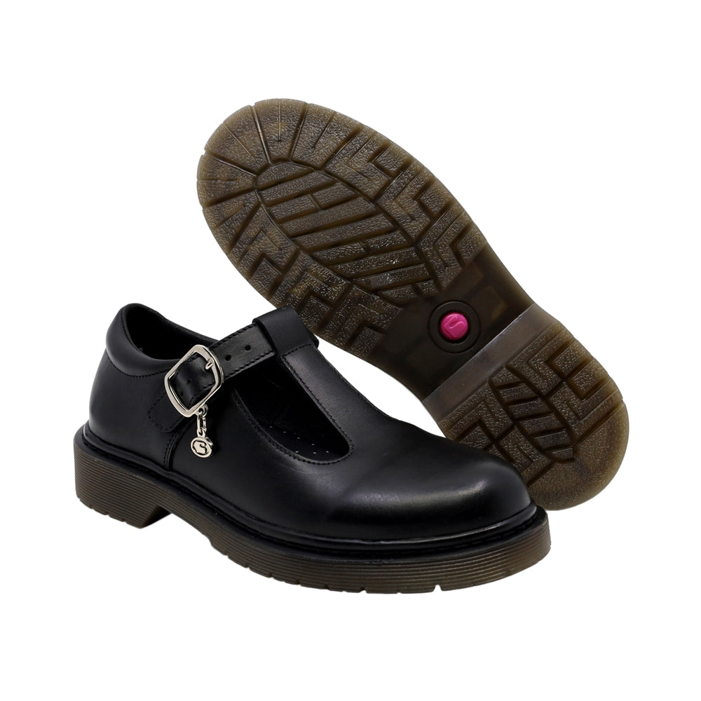 Zapato escolar Coqueta para niña de piel negro Martín con diseño tipo T
