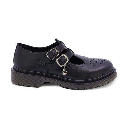 Zapato escolar Coqueta para niña de piel en negro Martín con perforado