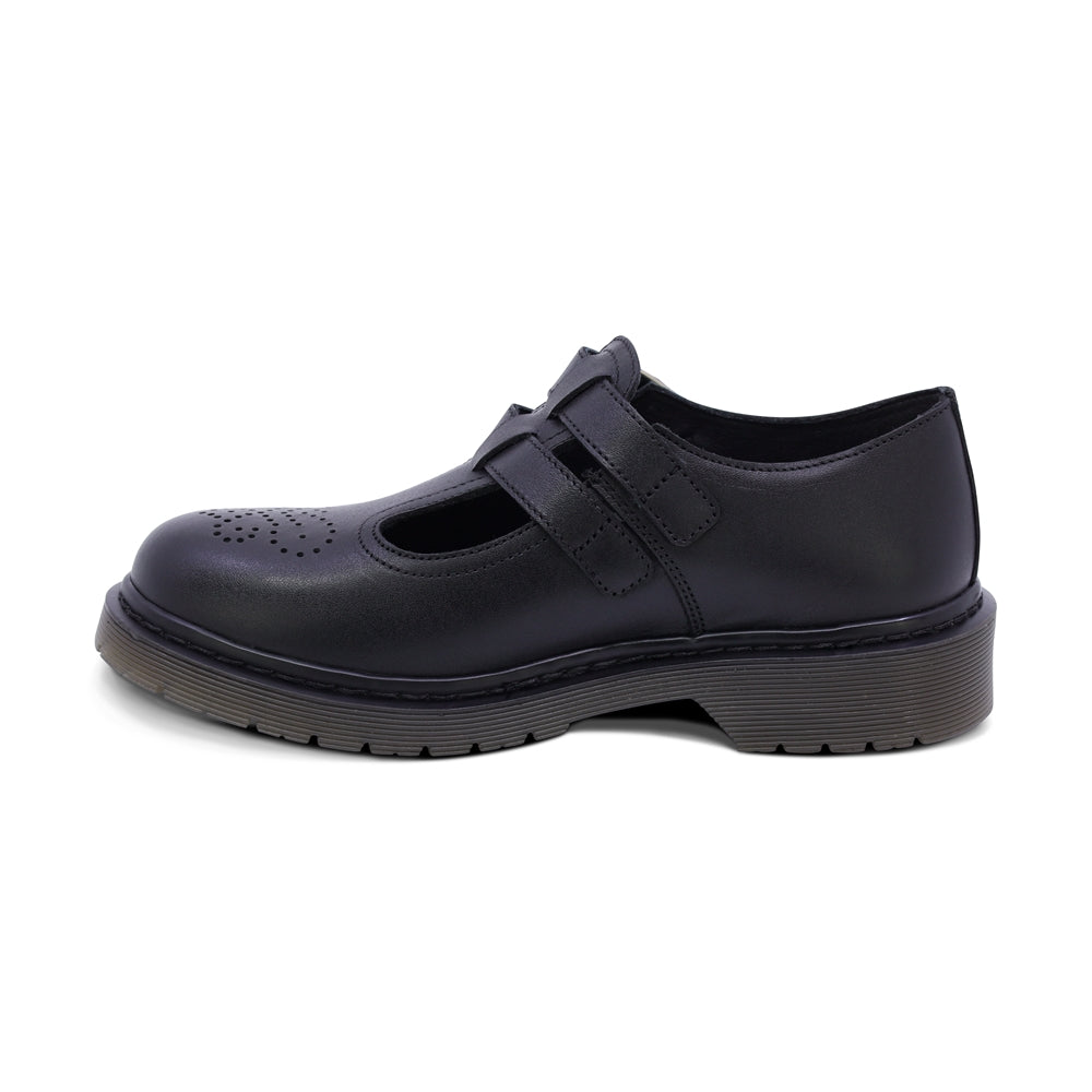 Zapato escolar Coqueta para niña de piel en negro Martín con perforado