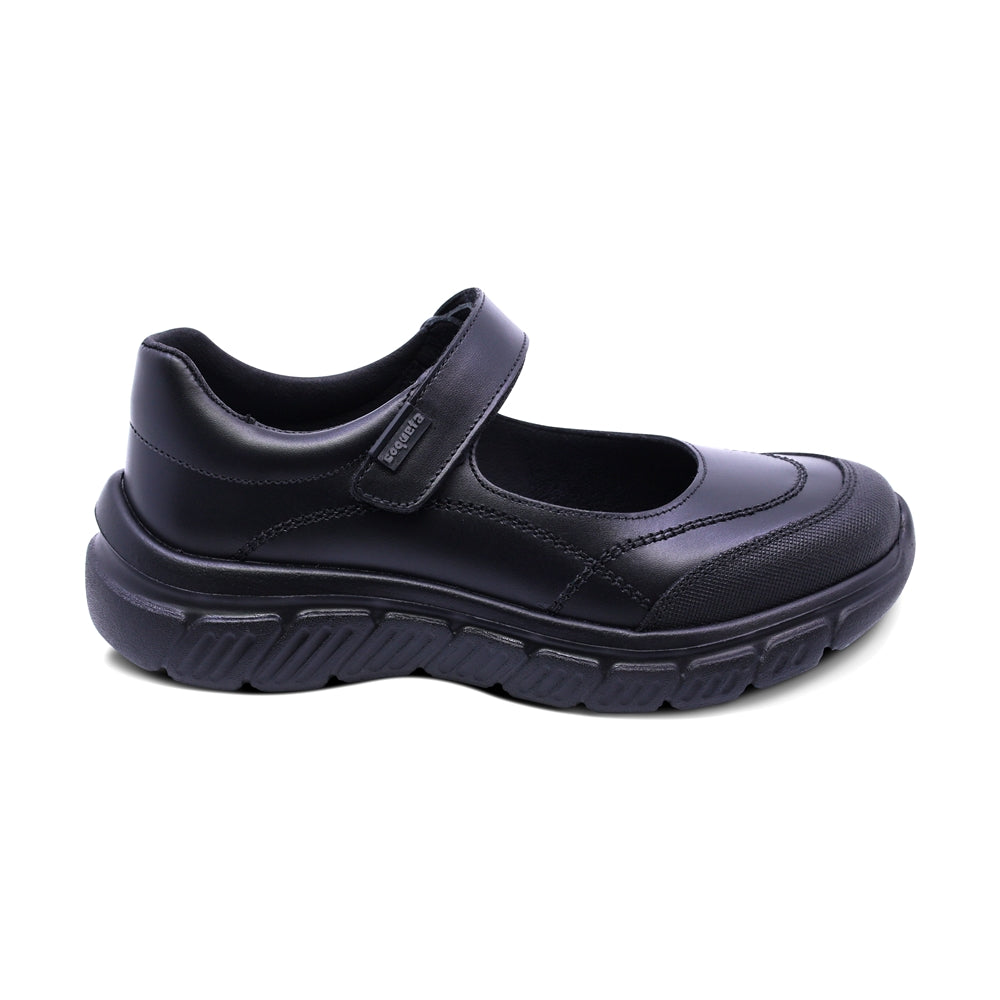 Zapato escolar Coqueta para niña de piel negro Balu con puntera antiraspaduras