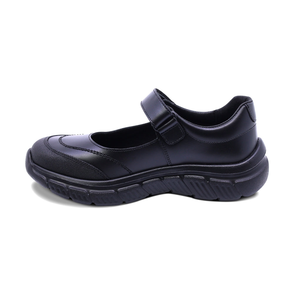 Zapato escolar Coqueta para niña de piel negro Balu con puntera antiraspaduras