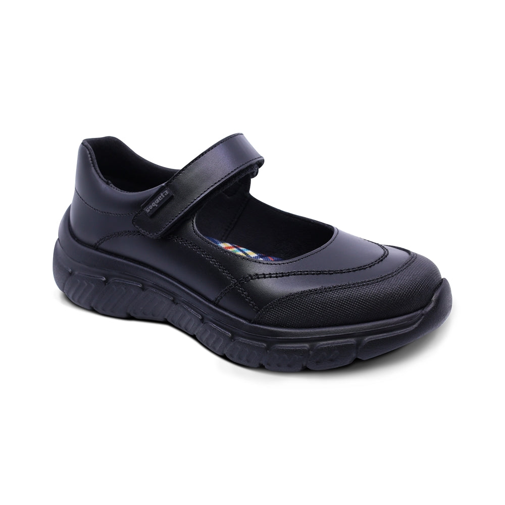 Zapato escolar Coqueta para niña de piel negro Balu con puntera antiraspaduras