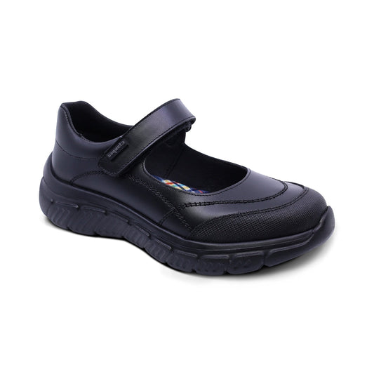 Zapato escolar Coqueta para niña de piel negro Balu con puntera antiraspaduras