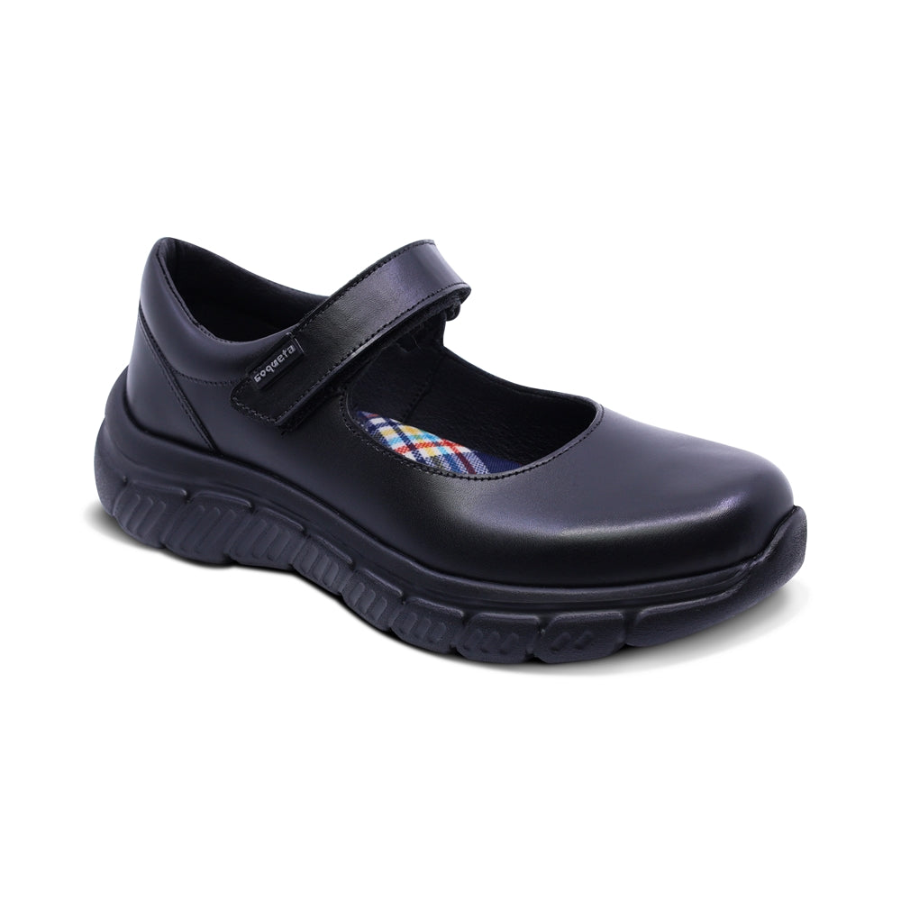 Zapato escolar Coqueta de piel color negro Balu con tira de contacto