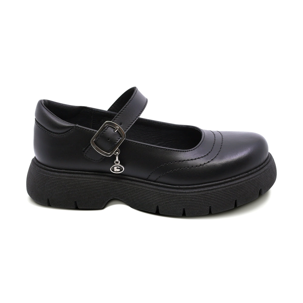Zapato escolar Coqueta para niña de piel negro Igor con dije