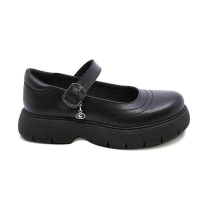 Zapato escolar Coqueta para niña de piel negro Igor con dije