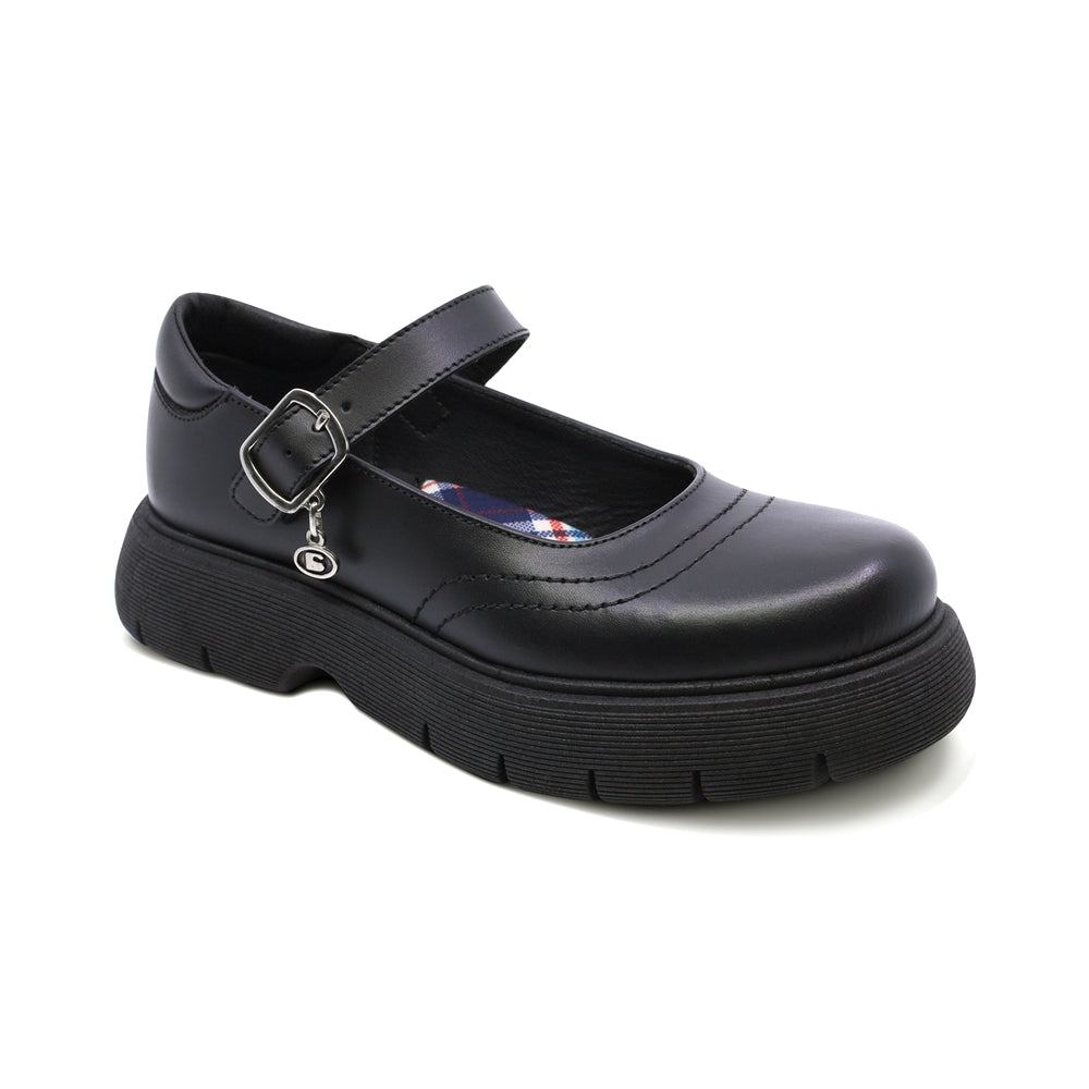 Zapato escolar Coqueta para niña de piel negro Igor con dije