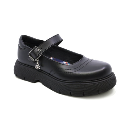 Zapato escolar Coqueta para niña de piel negro Igor con dije