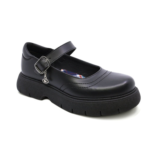 Zapato escolar Coqueta para niña de piel negro Igor con dije