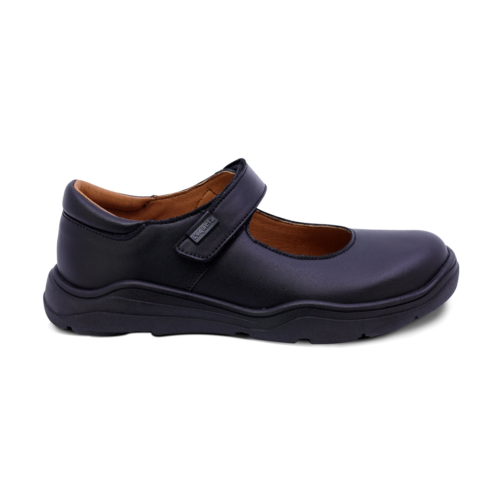 Zapato escolar Coqueta para niña de piel en negro Pilatus con ajuste cómodo