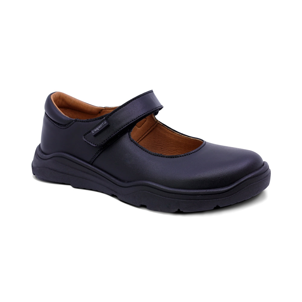 Zapato escolar Coqueta para niña de piel en negro Pilatus con ajuste cómodo