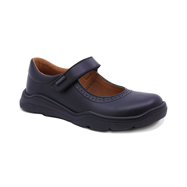 Zapato escolar Coqueta para niña de piel en negro Pilatus con perforado