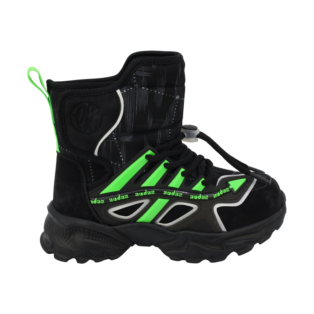 Bota Audaz para niño en sintético negro Two con detalles en verde