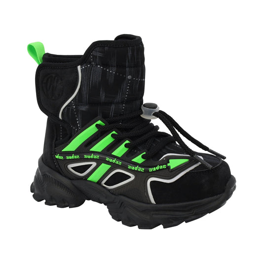 Bota Audaz para niño en sintético negro Two con detalles en verde