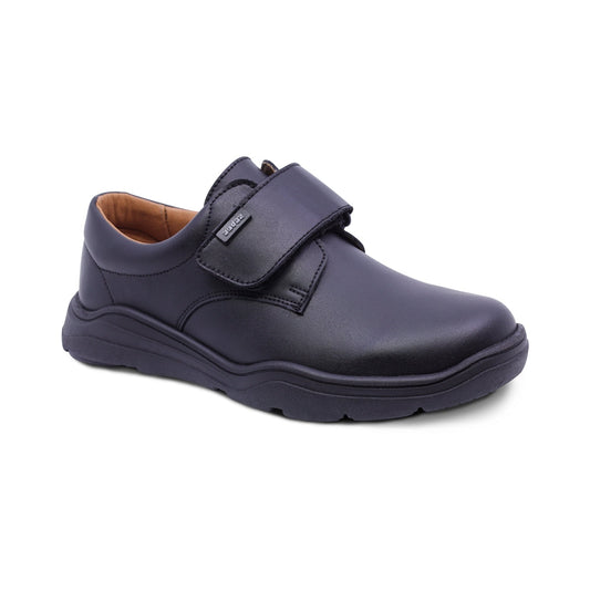 Zapato escolar Audaz para niño de piel en negro Pilatus con tira de contacto