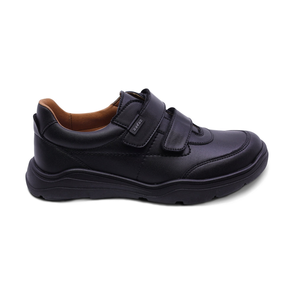 Zapato escolar Audaz para niño de piel en negro Pilatus con doble tira de contacto