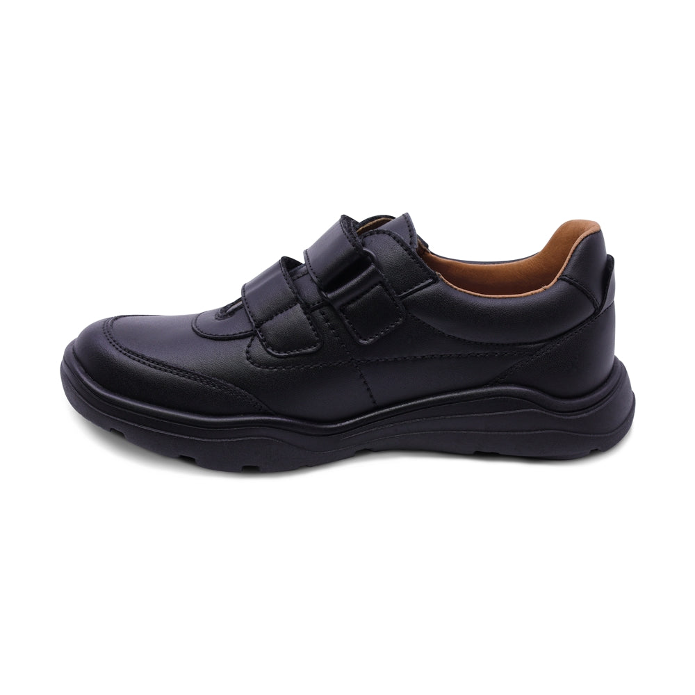 Zapato escolar Audaz para niño de piel en negro Pilatus con doble tira de contacto