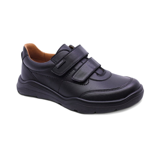 Zapato escolar Audaz para niño de piel en negro Pilatus con doble tira de contacto