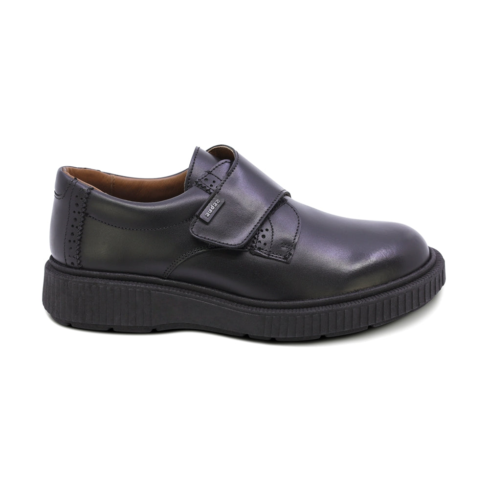 Zapato escolar Audaz para niño de piel en negro Igor con tira guresa de contacto