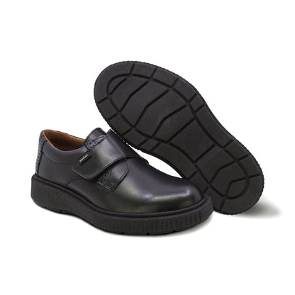 Zapato escolar Audaz para niño de piel en negro Igor con tira guresa de contacto