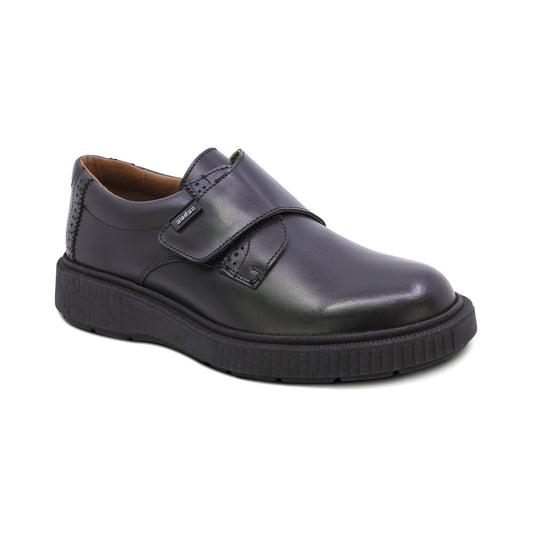 Zapato escolar Audaz para niño de piel en negro Igor con tira guresa de contacto