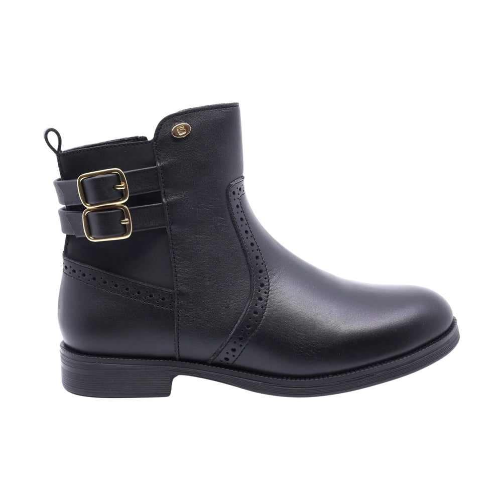 Bota Coqueta para niña en piel negro Canuta con doble hebilla