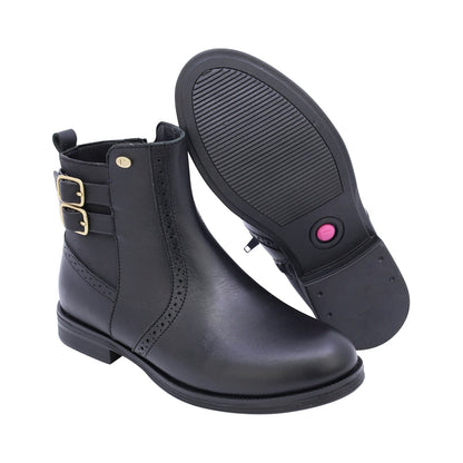Bota Coqueta para niña en piel negro Canuta con doble hebilla