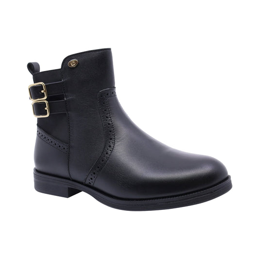 Bota Coqueta para niña en piel negro Canuta con doble hebilla