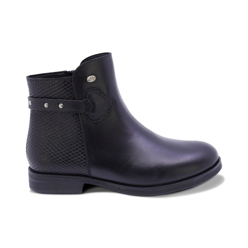 BOTA COQUETA PARA NIÑA DE PIEL COLOR NEGRO CANUTA CON CIERRE