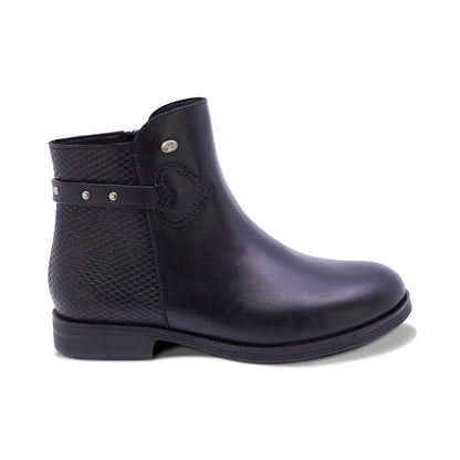 BOTA COQUETA PARA NIÑA DE PIEL COLOR NEGRO CANUTA CON CIERRE