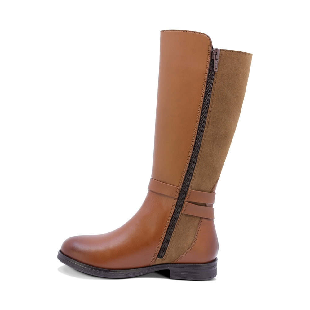 BOTA COQUETA PARA NIÑA DE SINTÉTICO COLOR MIEL CANUTA CON CIERRE