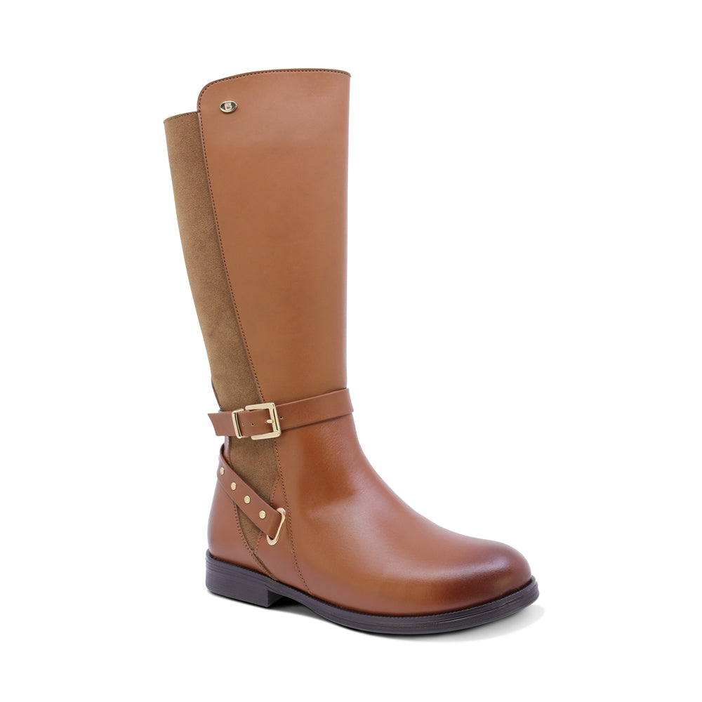 BOTA COQUETA PARA NIÑA DE SINTÉTICO COLOR MIEL CANUTA CON CIERRE