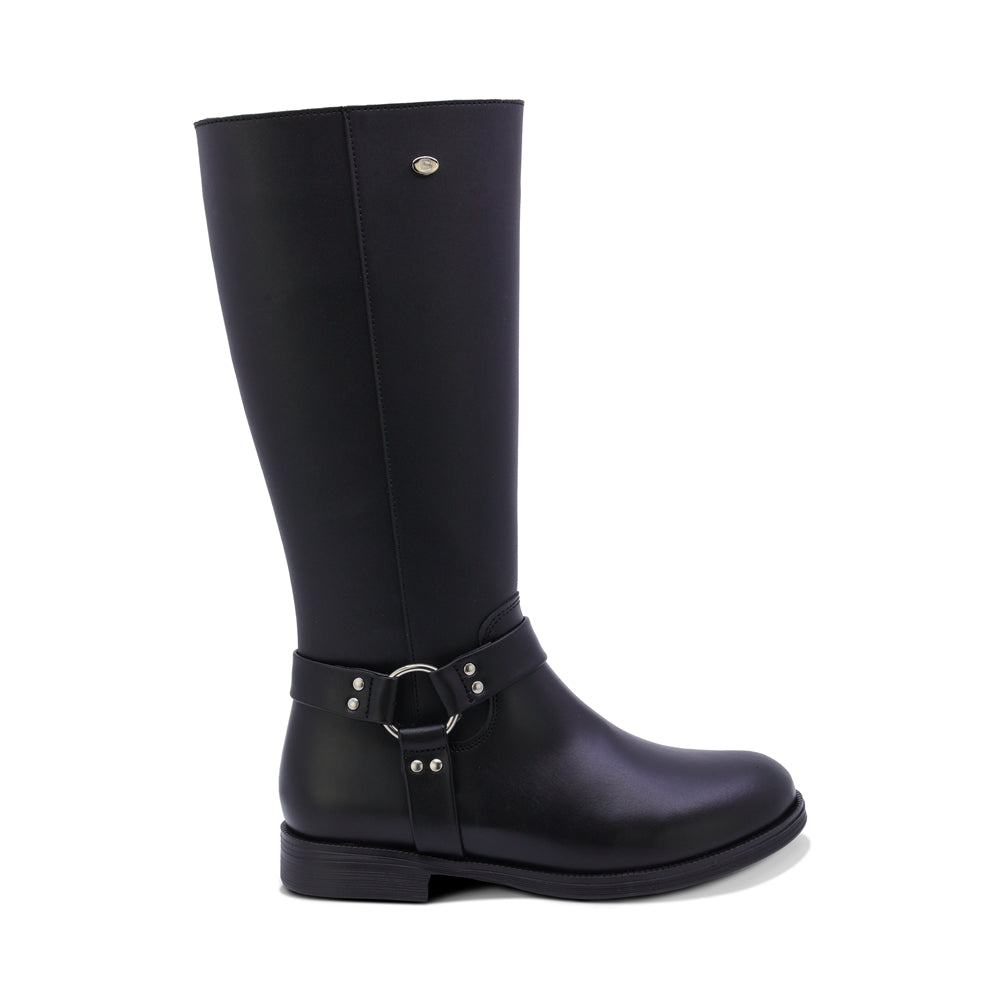 BOTA COQUETA PARA NIÑA DE SINTÉTICO COLOR NEGRO CANUTA CON HERRAJE METALICO