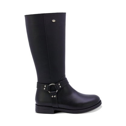 BOTA COQUETA PARA NIÑA DE SINTÉTICO COLOR NEGRO CANUTA CON HERRAJE METALICO