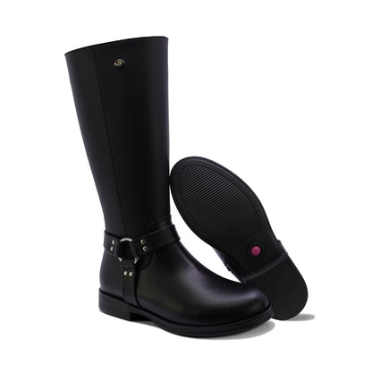 BOTA COQUETA PARA NIÑA DE SINTÉTICO COLOR NEGRO CANUTA CON HERRAJE METALICO