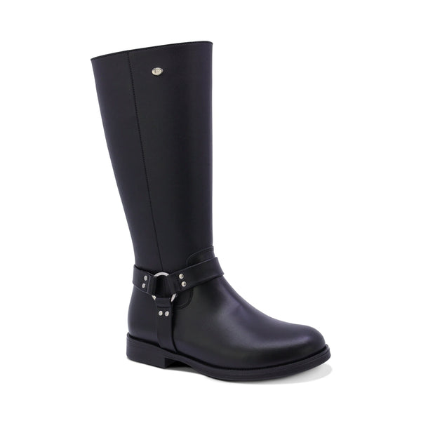 BOTA COQUETA PARA NIÑA DE SINTÉTICO COLOR NEGRO CANUTA CON HERRAJE METALICO