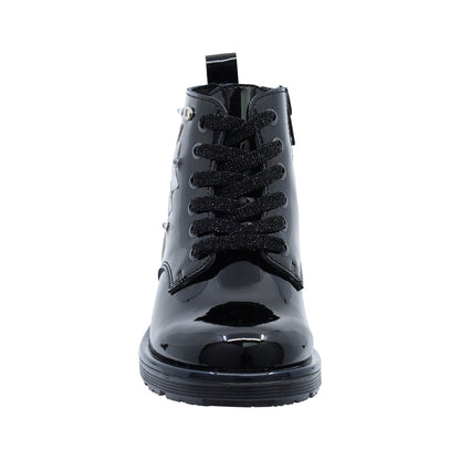 Botín Coqueta para niña Charol  Negro Elvis con estrellas decorativas