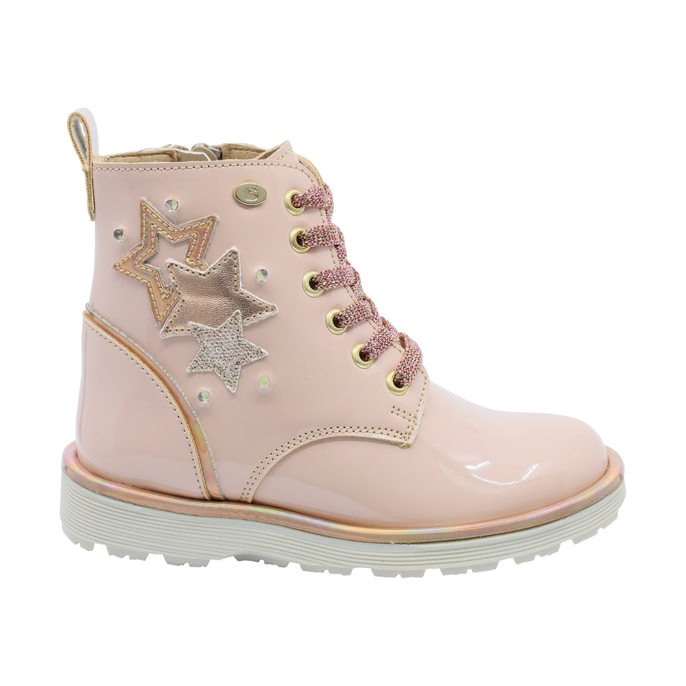 Botín Coqueta para niña Charol  Beige Elvis con estrellas decorativas