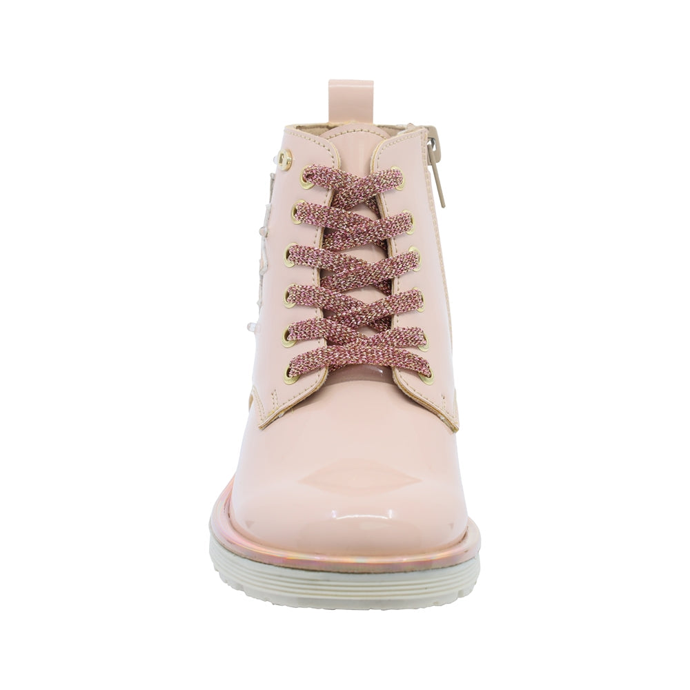 Botín Coqueta para niña Charol  Beige Elvis con estrellas decorativas