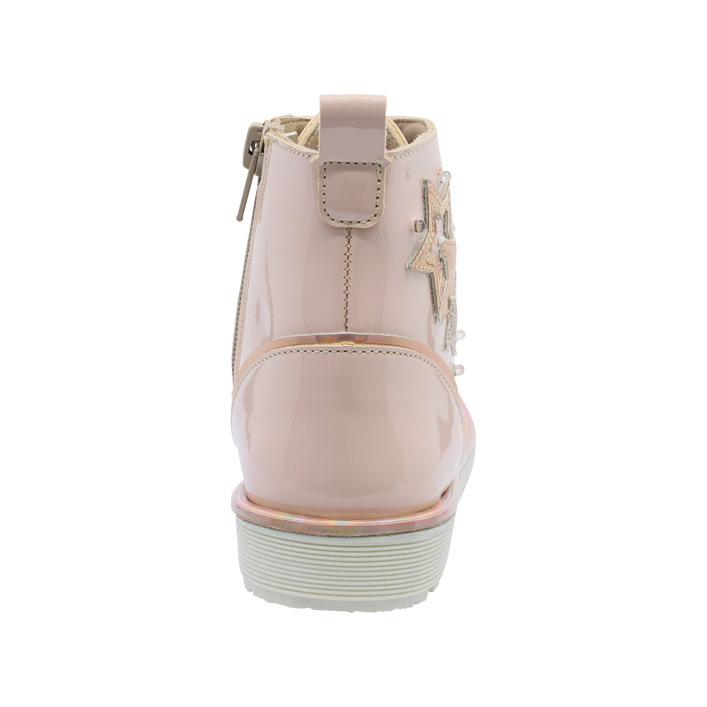 Botín Coqueta para niña Charol  Beige Elvis con estrellas decorativas
