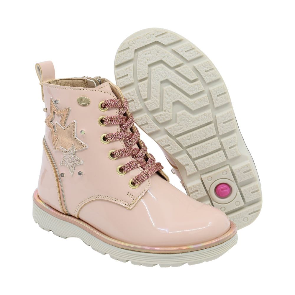 Botín Coqueta para niña Charol  Beige Elvis con estrellas decorativas