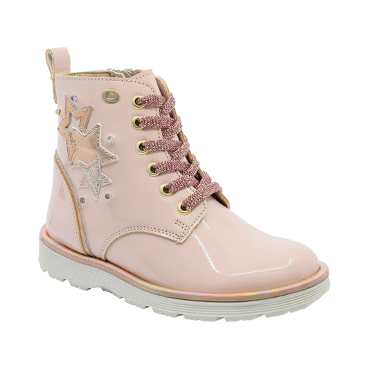 Botín Coqueta para niña Charol  Beige Elvis con estrellas decorativas