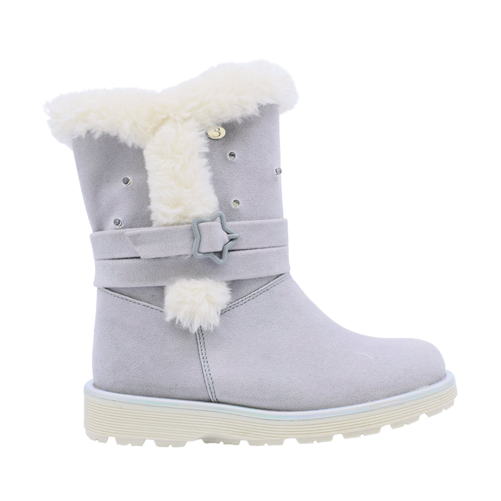 Bota Coqueta para niña en sintético gris Elvis con detalles afelpados