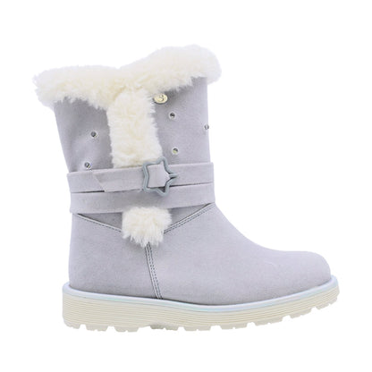 Bota Coqueta para niña en sintético gris Elvis con detalles afelpados