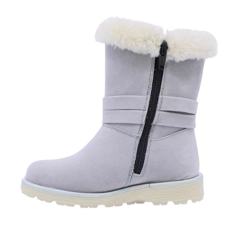 Bota Coqueta para niña en sintético gris Elvis con detalles afelpados