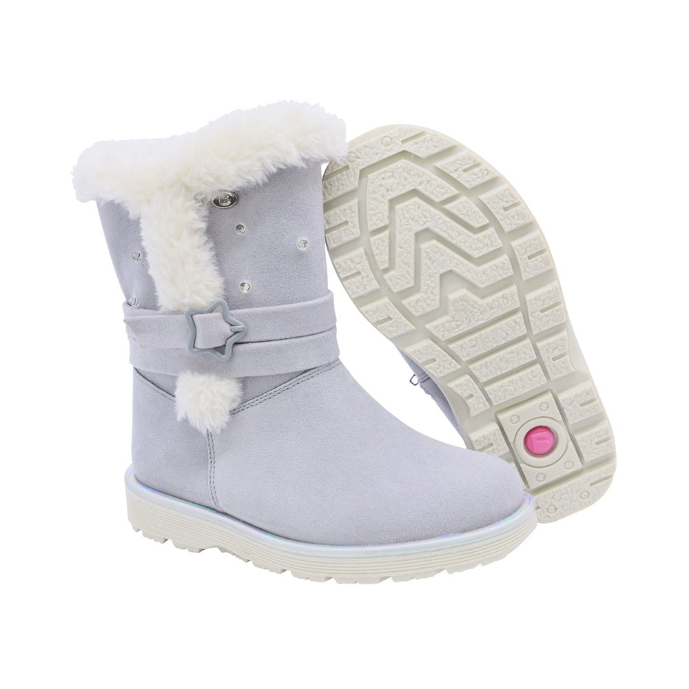 Bota Coqueta para niña en sintético gris Elvis con detalles afelpados