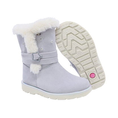 Bota Coqueta para niña en sintético gris Elvis con detalles afelpados