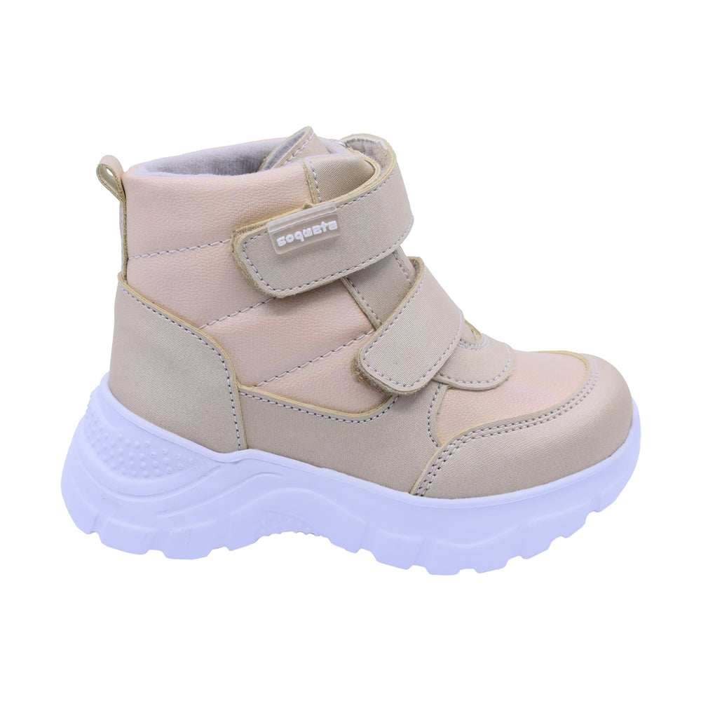 Bota Coqueta para niña sintético oro Nemo con doble tira de contacto