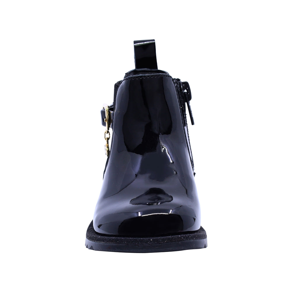 Bota Coqueta para niña en charol negro Rondy con hebilla decorativa
